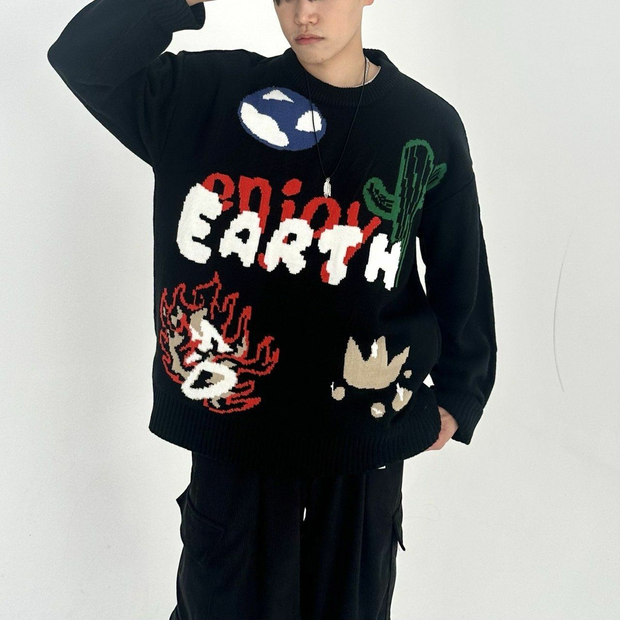 圓領圖案針織衫 BY ATTENTION-088T