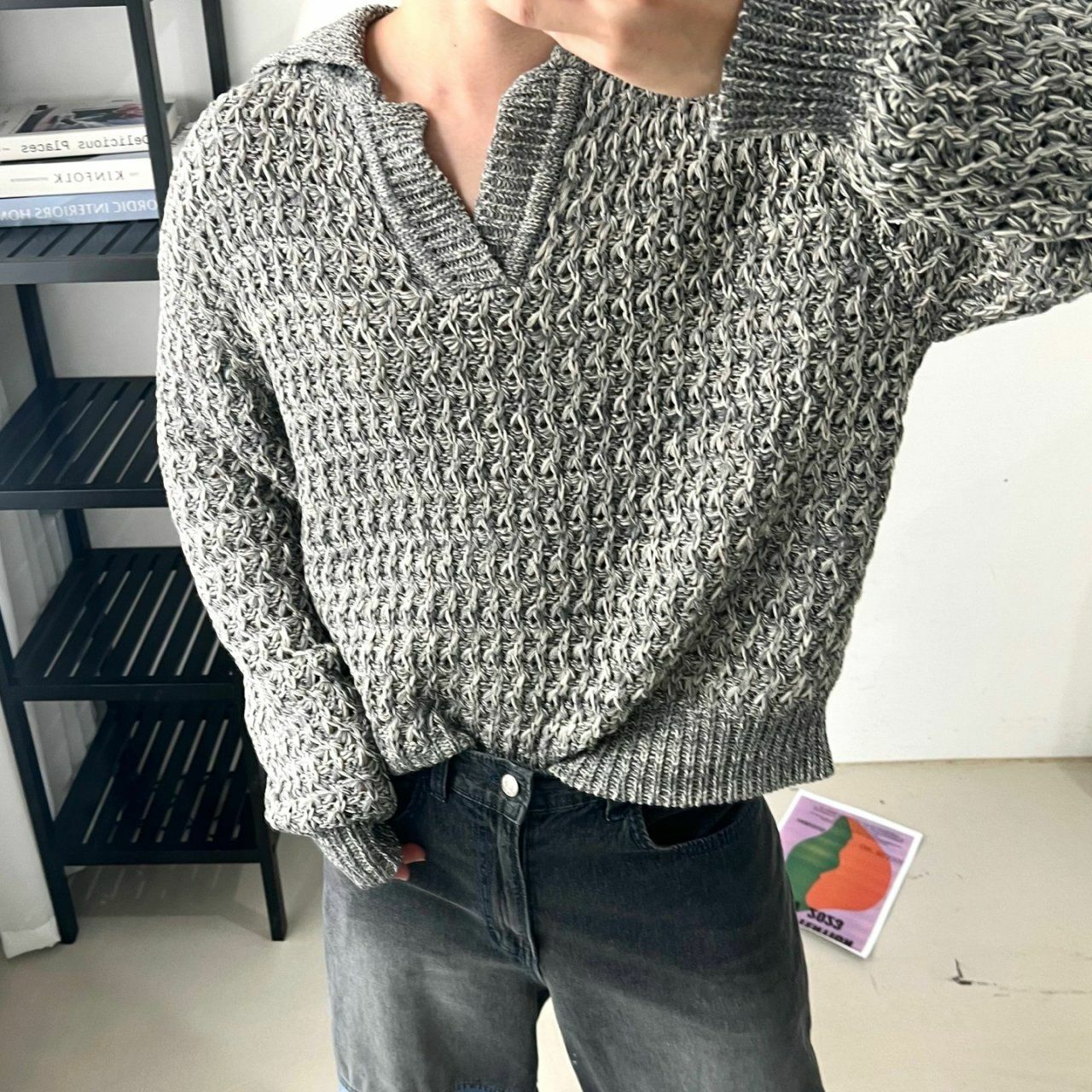 反領暗紋針織衫 BY ATTENTION-089T