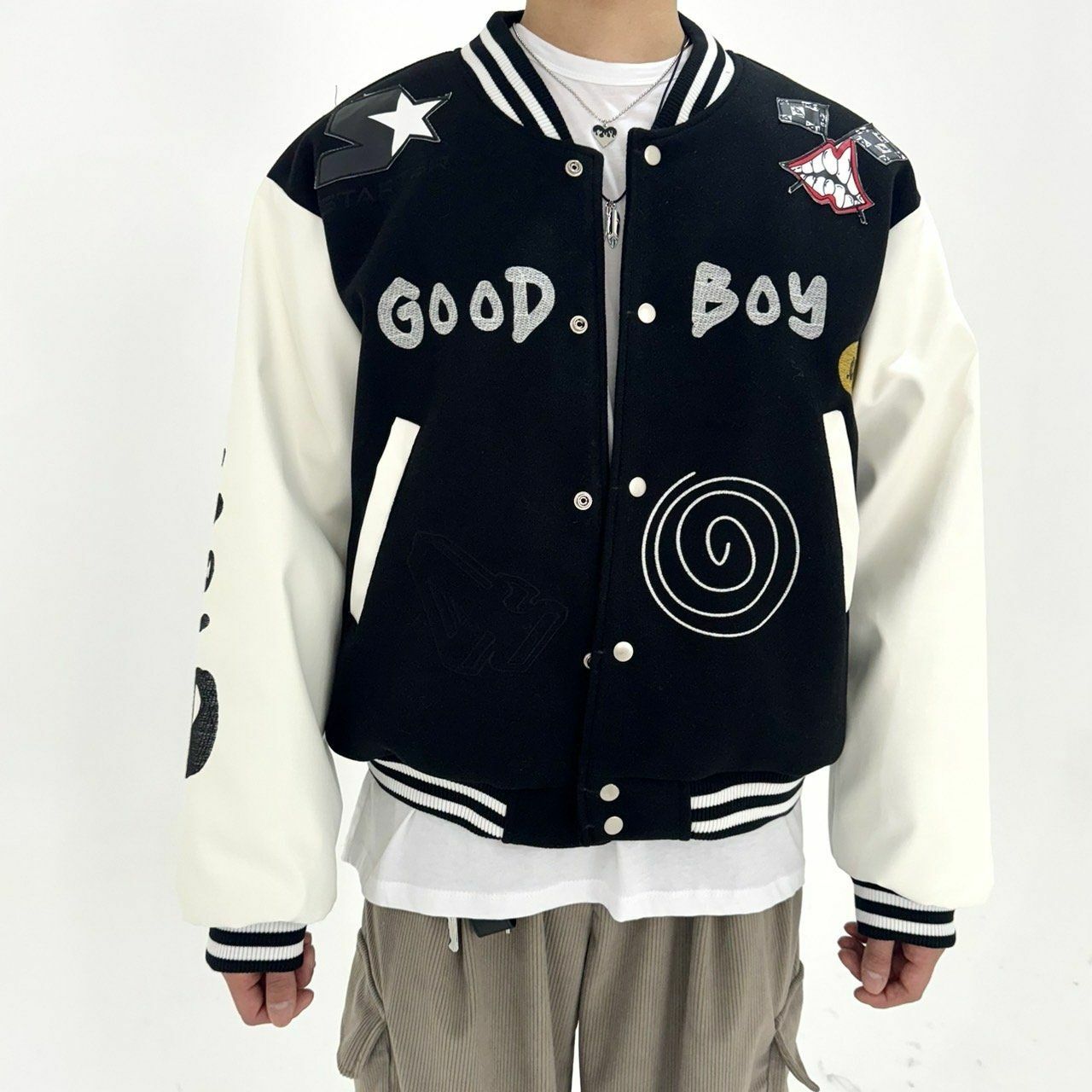 拼色英文字圖案棒球褸(薄夾棉) BY ATTENTION-094JK