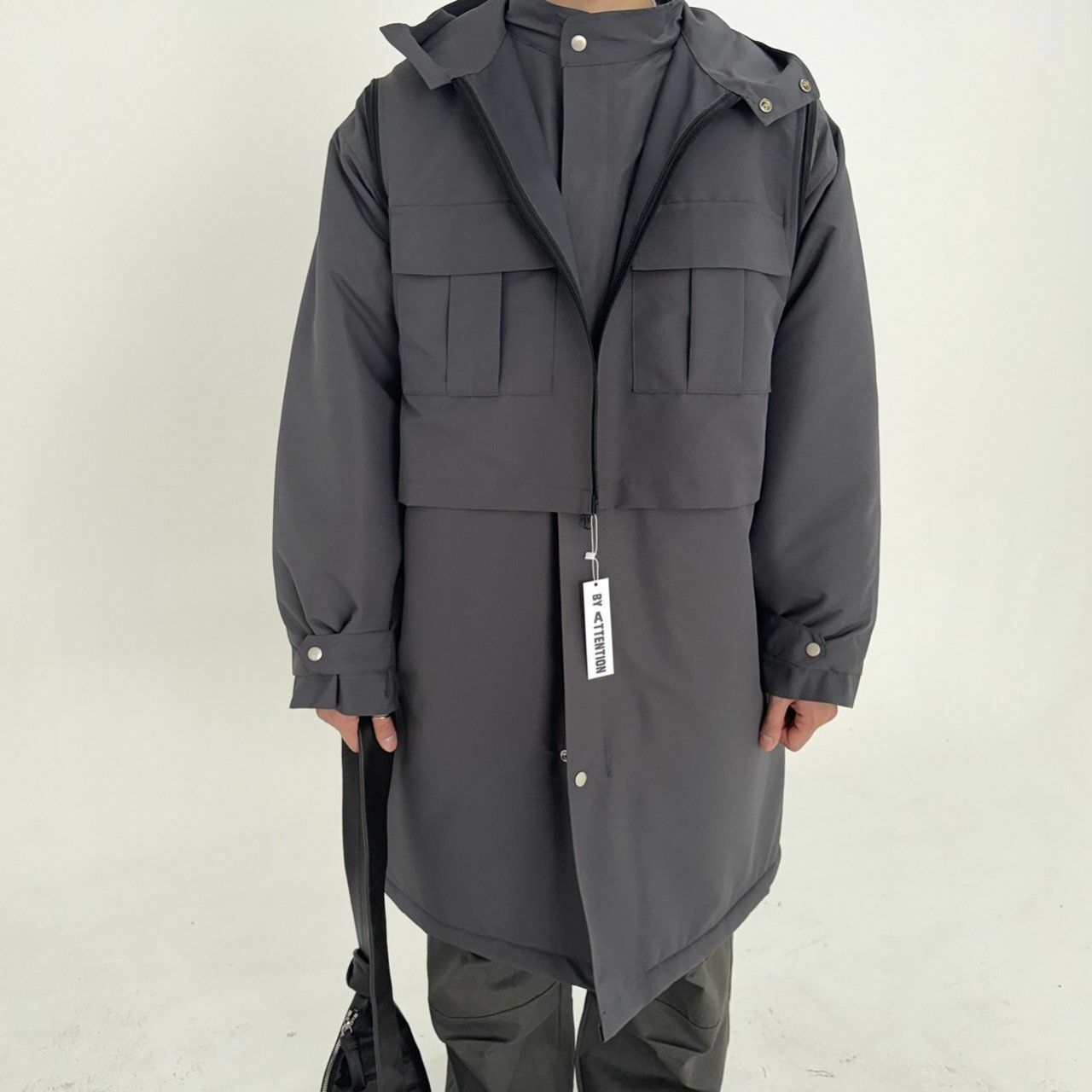 淨色連帽背心連企領拉鍊長褸 BY ATTENTION-102JK