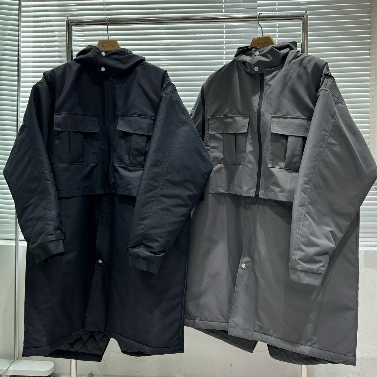 淨色連帽背心連企領拉鍊長褸 BY ATTENTION-102JK