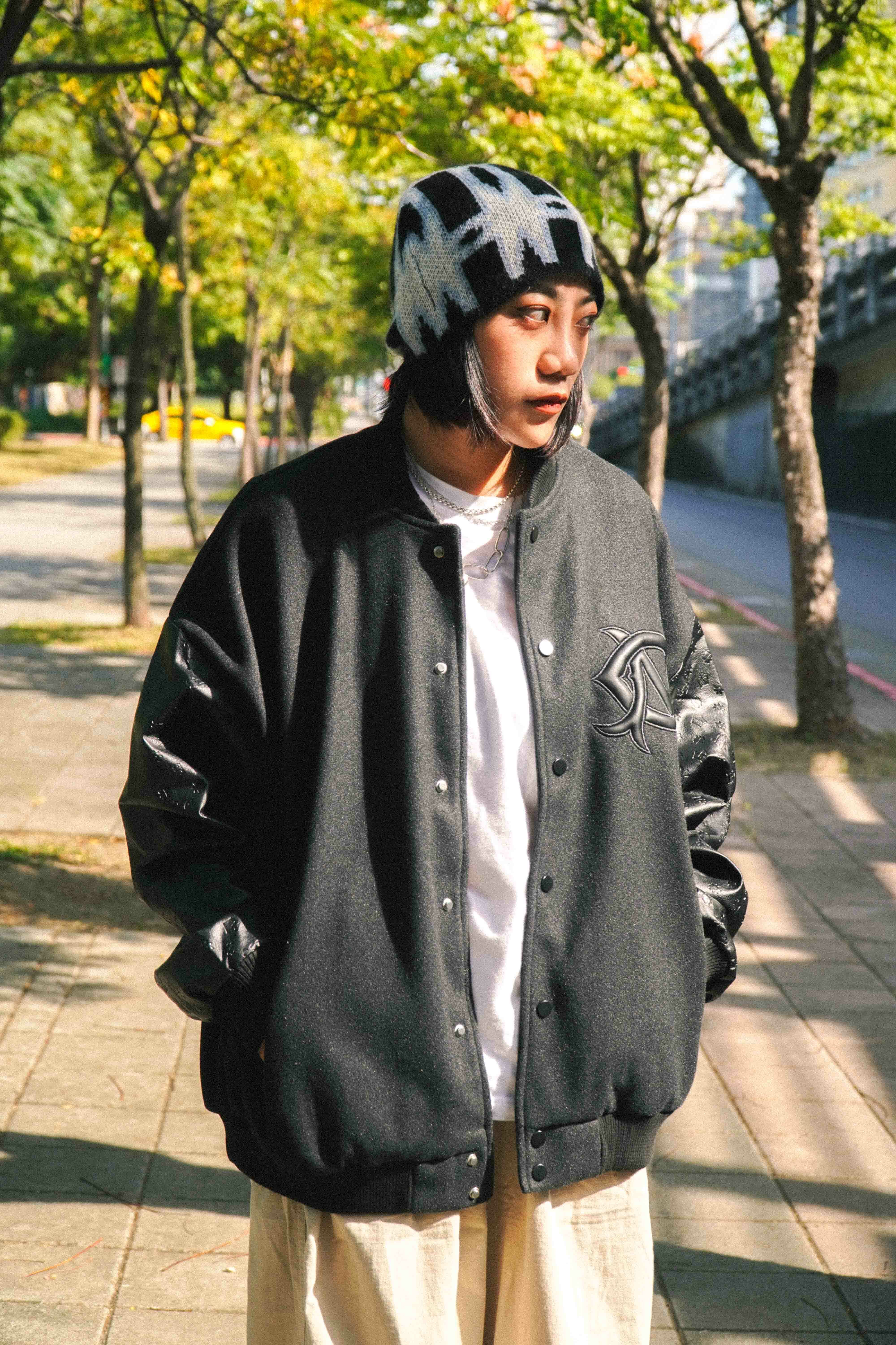 『Always_Good』小天使 刺繡 拼接 皮革 壓紋 棒球外套