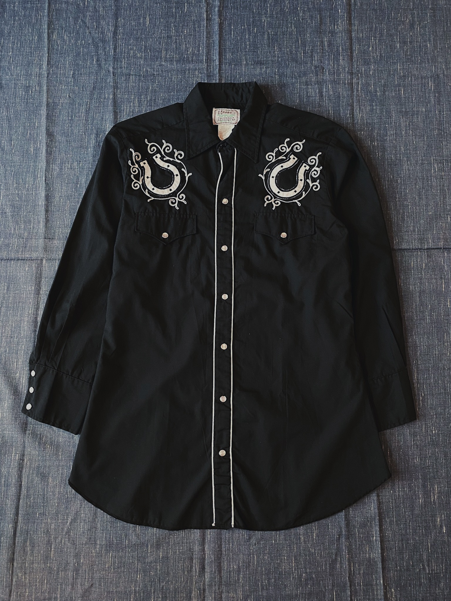 70s USA Western Shirt /美國製 H Bar C珍珠釦西部襯衫-黑色馬蹄鐵