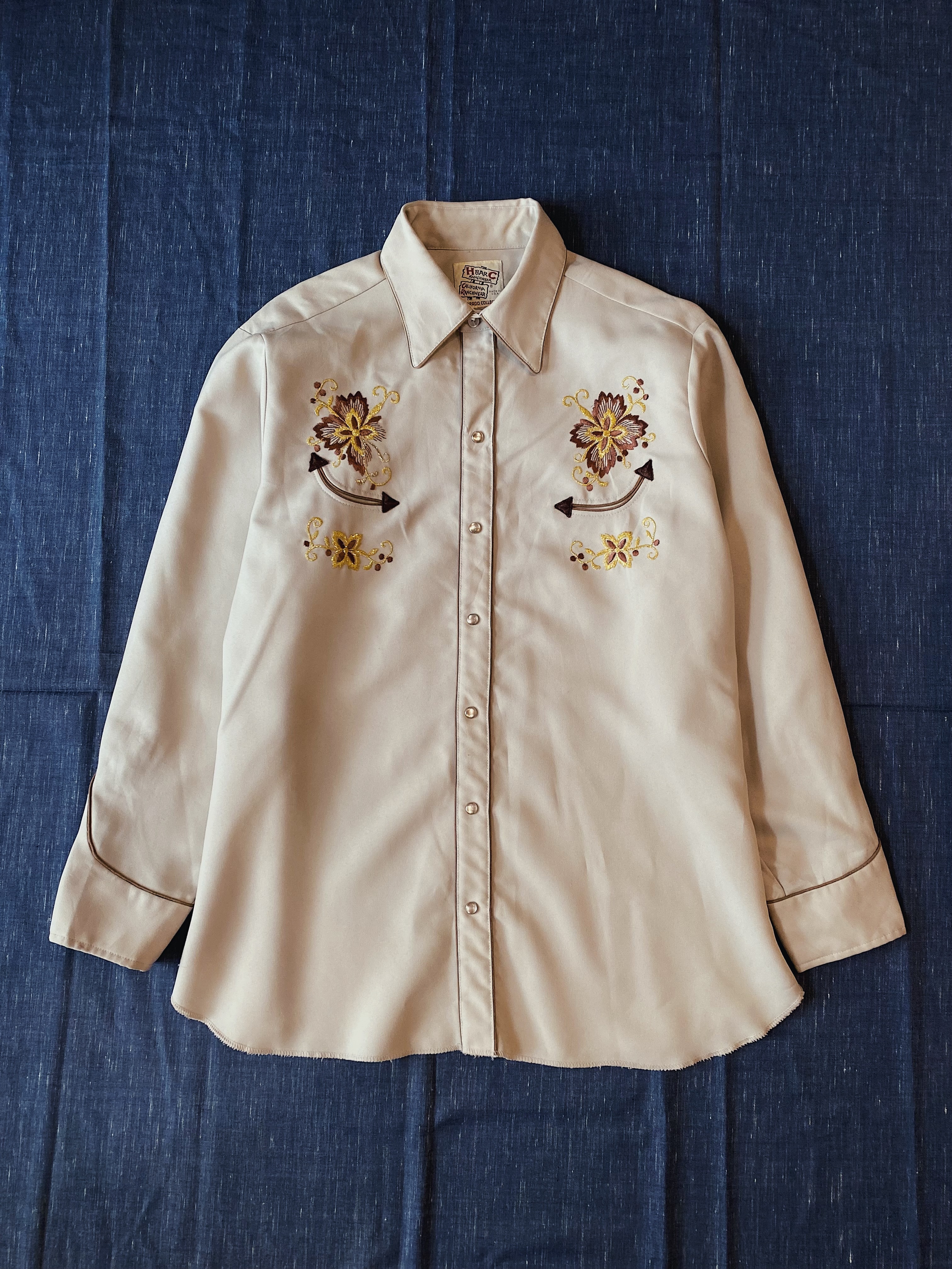 70s USA Western Shirt /美國製 H Bar C珍珠釦西部襯衫-卡其金盞花