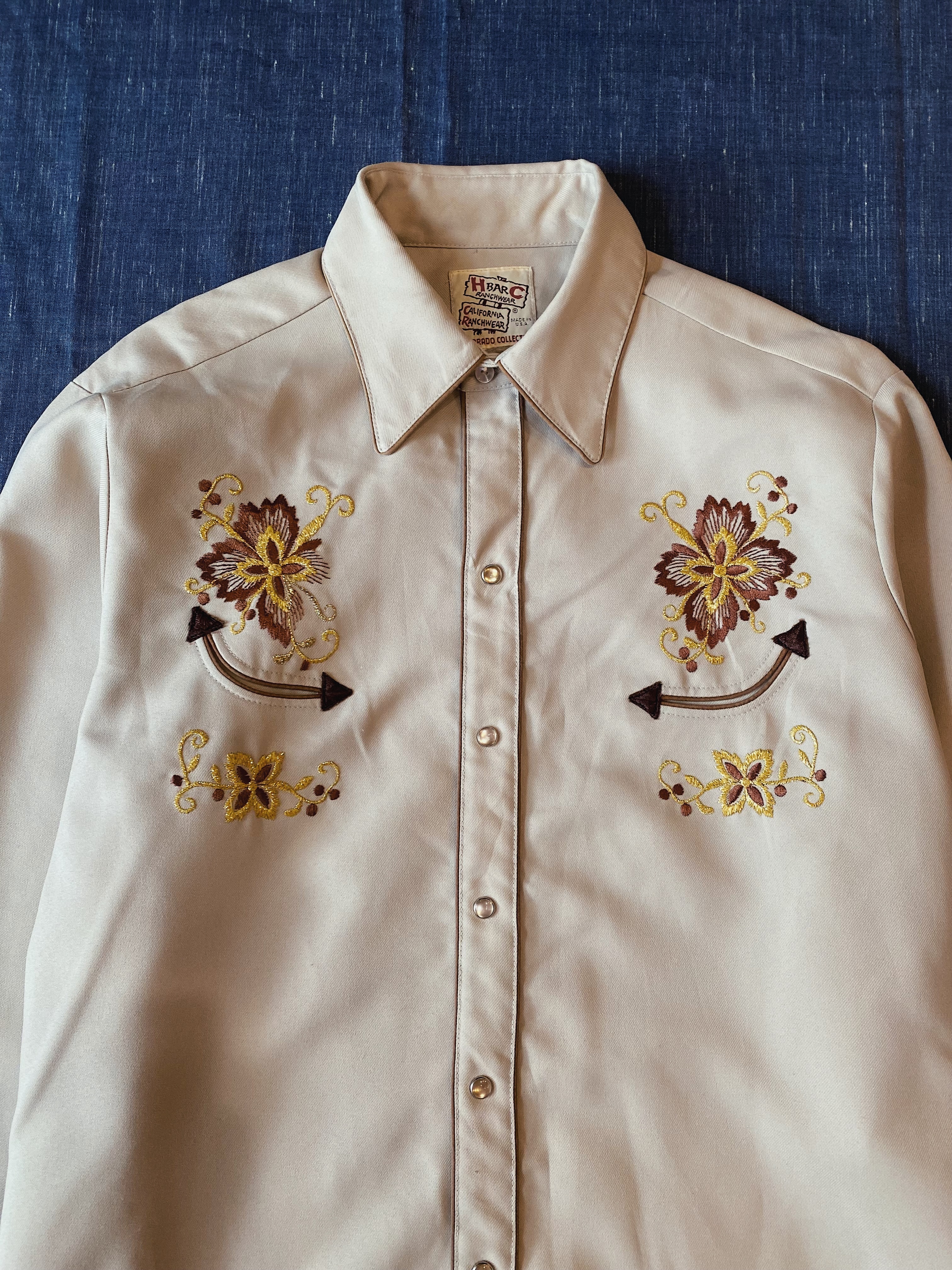 70s USA Western Shirt /美國製 H Bar C珍珠釦西部襯衫-卡其金盞花