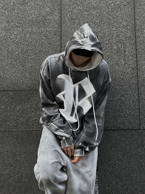 R噴漆連帽長袖T恤