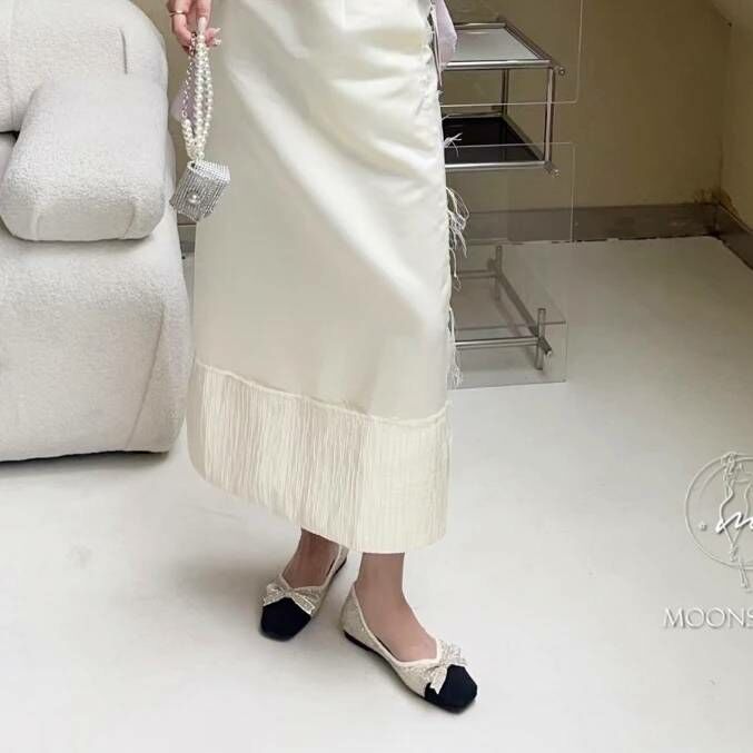 閃耀蝴蝶結真皮娃娃鞋