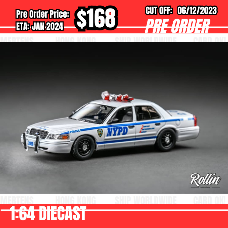 PO-$168 *Rollin* 1:64 Crown Victoria CV MK2 EN114 Police White NYPD [OD27/11]