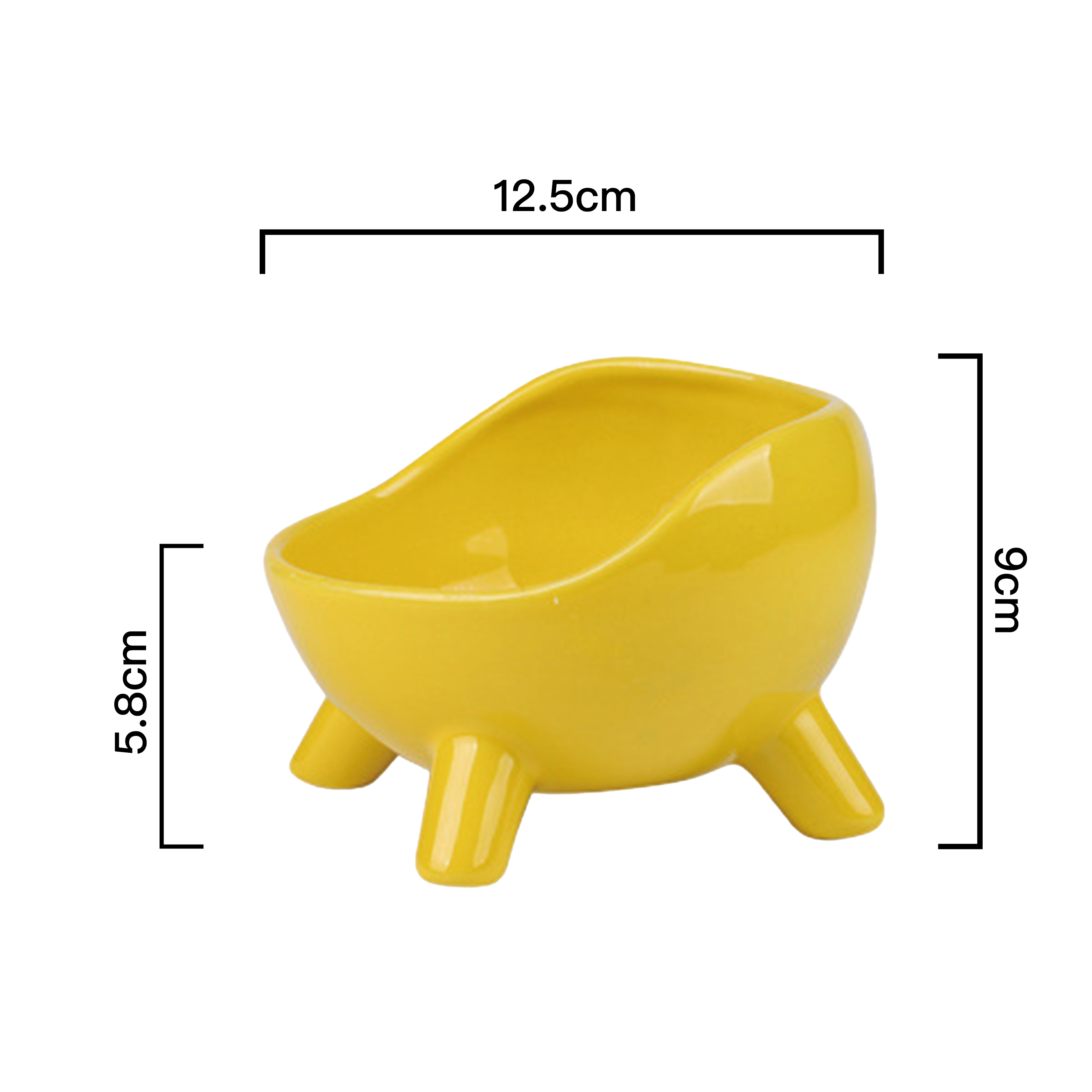 PettoDeli |12.5cm 四腳仔 斜半圓陶瓷製碗 (黃色)