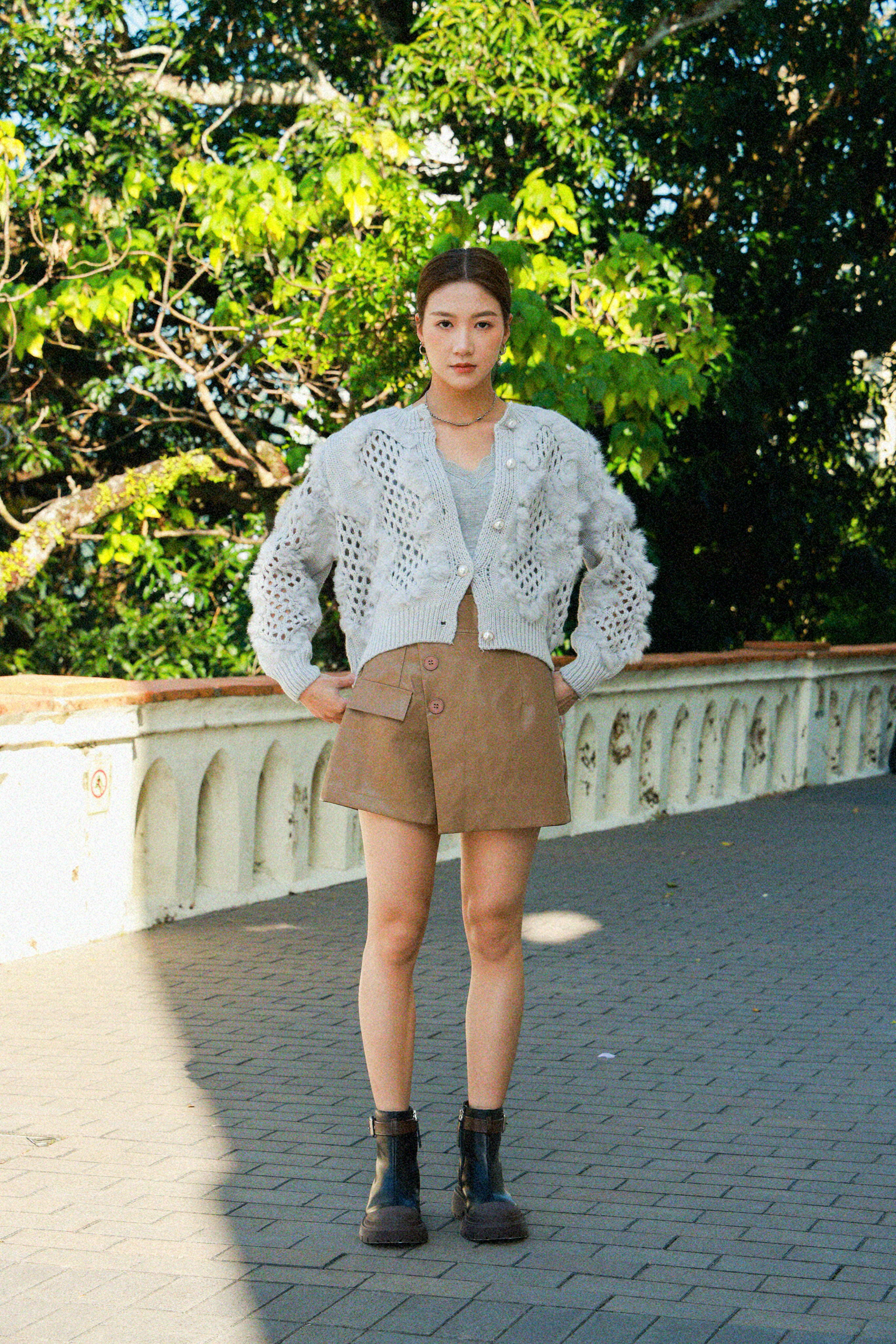 鈕扣斜冚仿皮短裙褲（現貨款式）