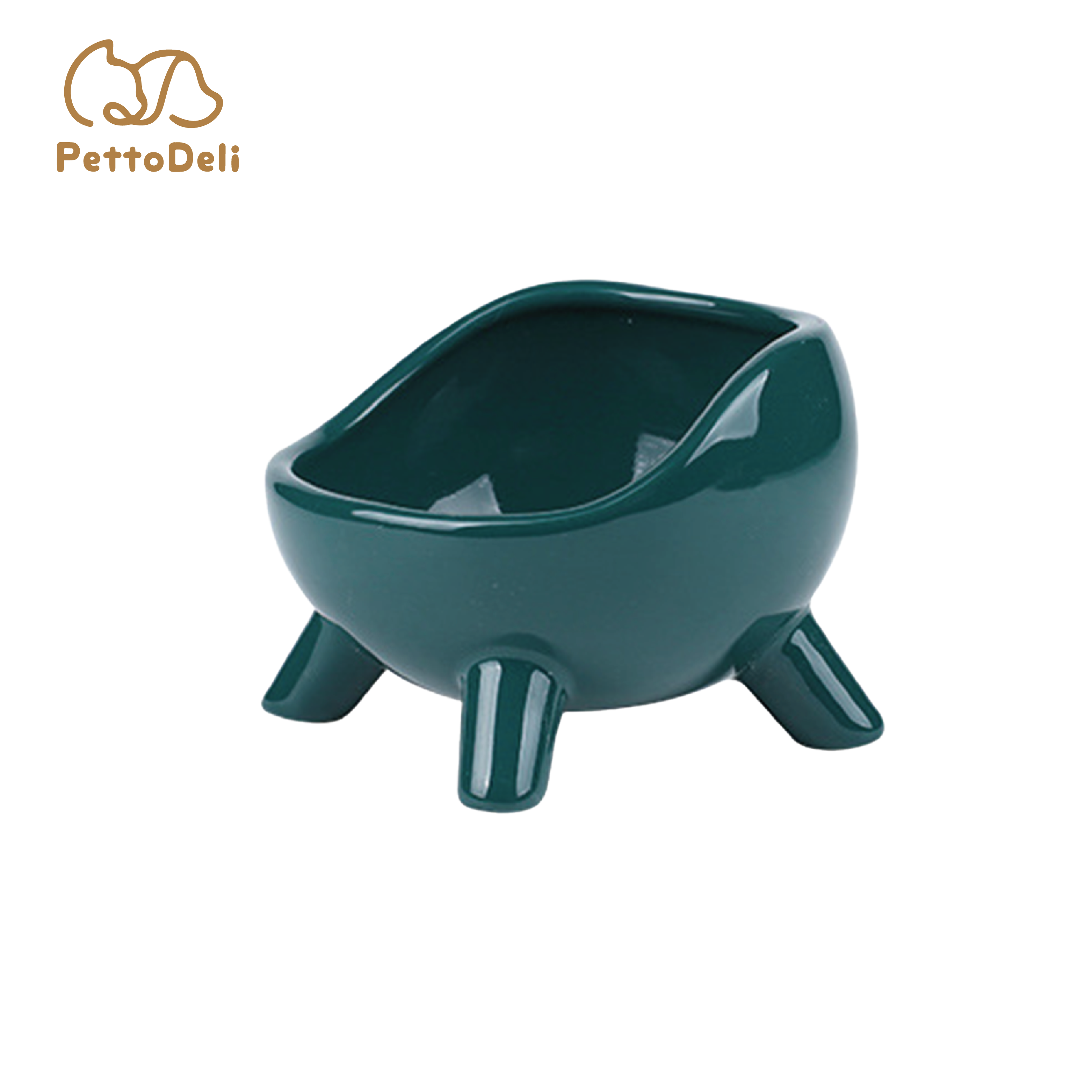 PettoDeli |12.5cm 四腳仔 斜半圓陶瓷製碗 (綠色)