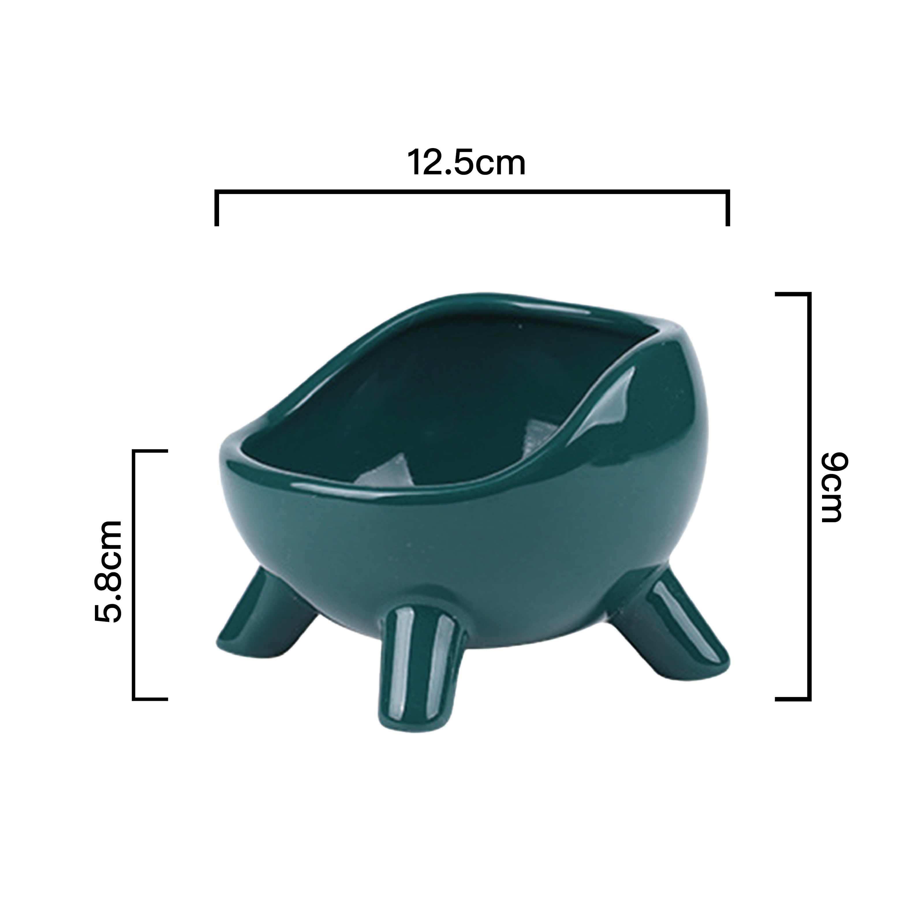 PettoDeli |12.5cm 四腳仔 斜半圓陶瓷製碗 (綠色)