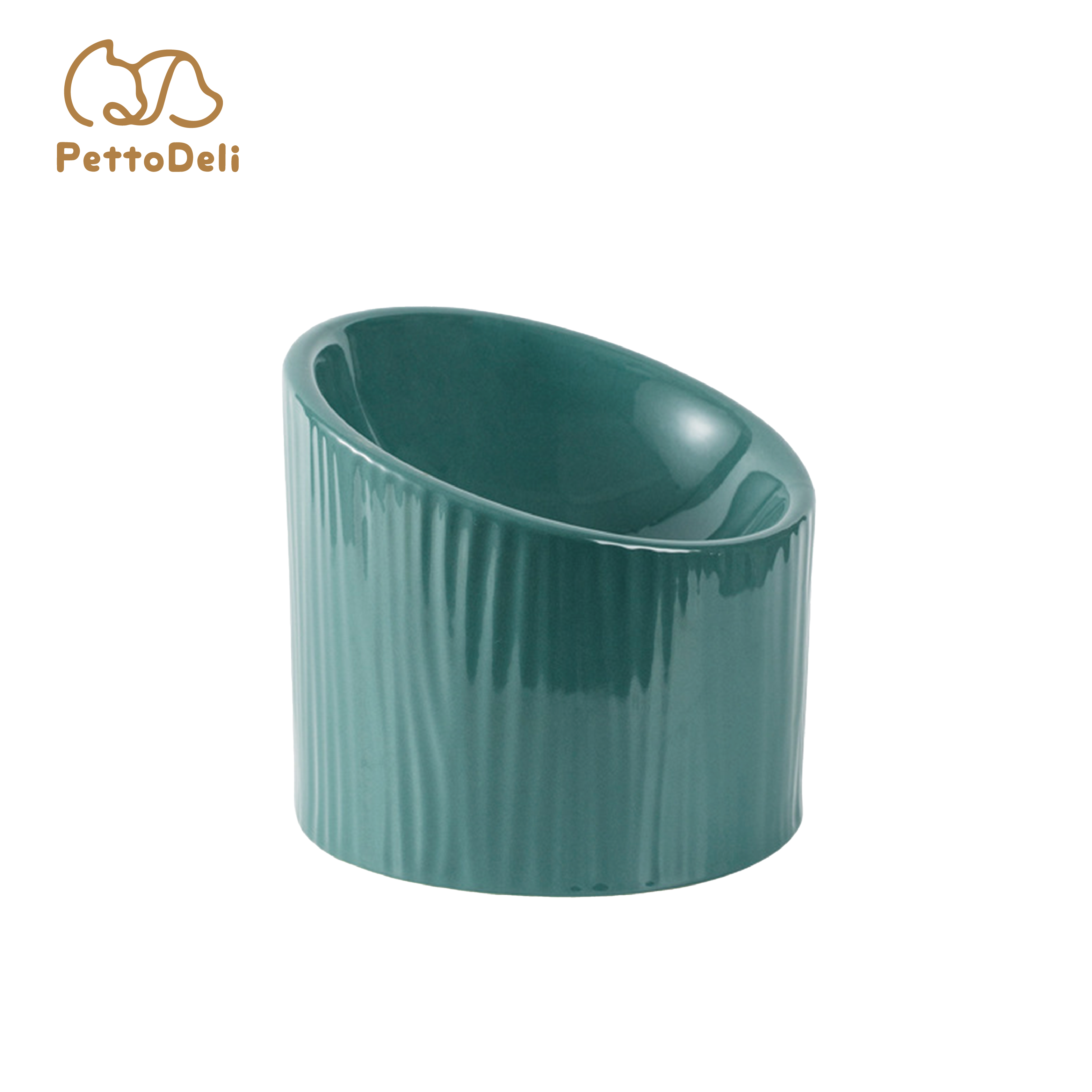 PettoDeli |15.5cm 樹紋 陶瓷製斜口圓柱碗 (墨綠色)