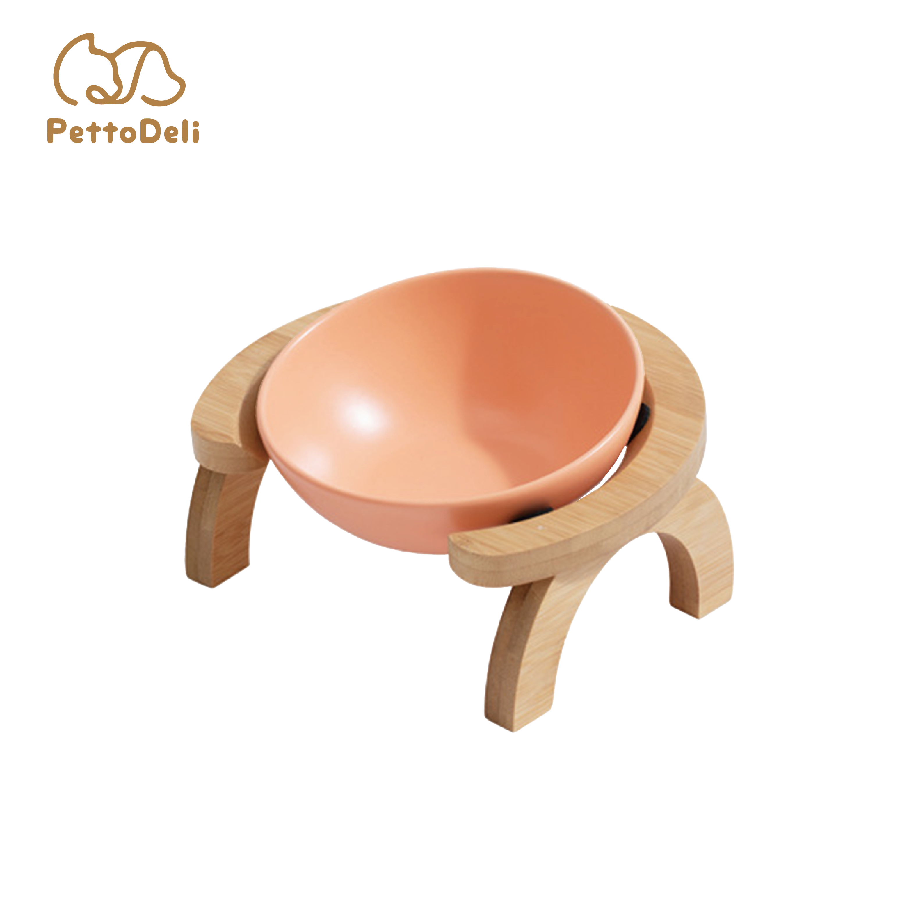 PettoDeli |15cm 陶瓷製 自動調整碗 連拱橋木架 (橙色)