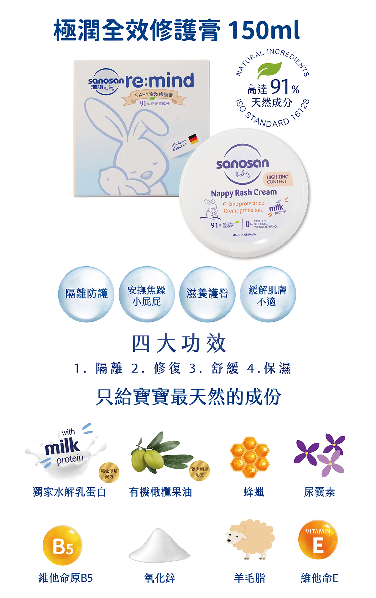 最premium寶寶保養品,添加珍稀水解乳蛋白精華 。經德國醫學測試認證,零防腐劑、人工香精,baby洗髮沐浴二合一,溫和清潔並舒緩滋養寶寶敏弱肌膚