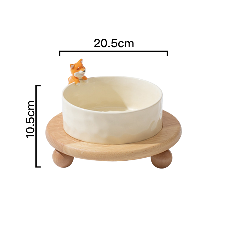 PettoDeli |15cm 陶瓷製柴犬造型碗 連圓盤四腳小木托