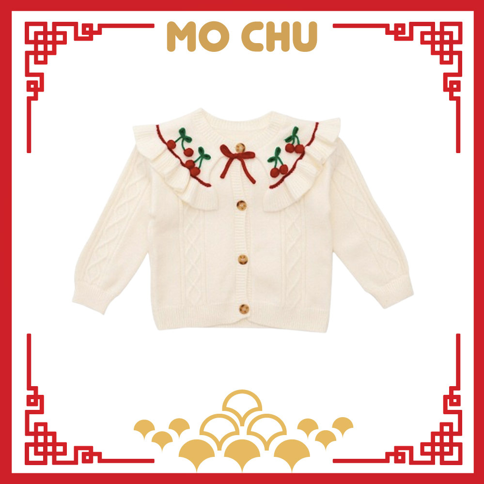 (110cm現貨)蝴蝶結櫻桃針織開襟衫