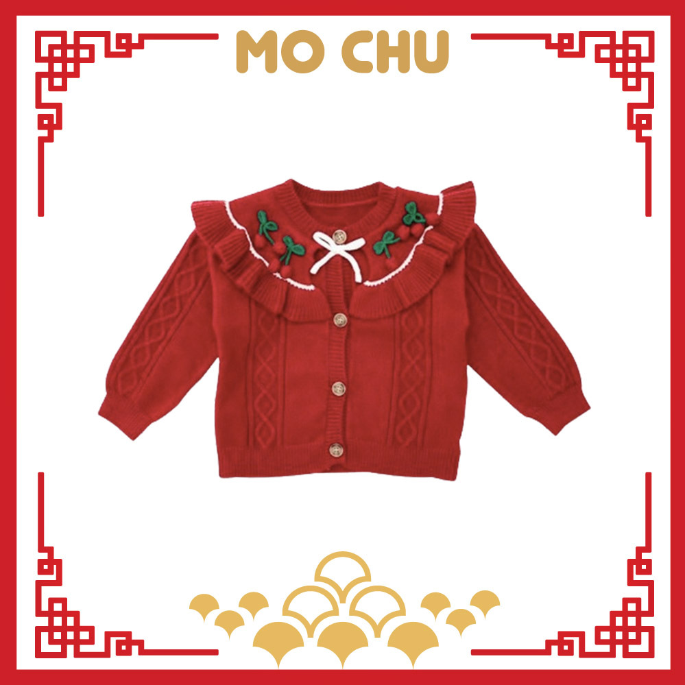 (110cm現貨)蝴蝶結櫻桃針織開襟衫