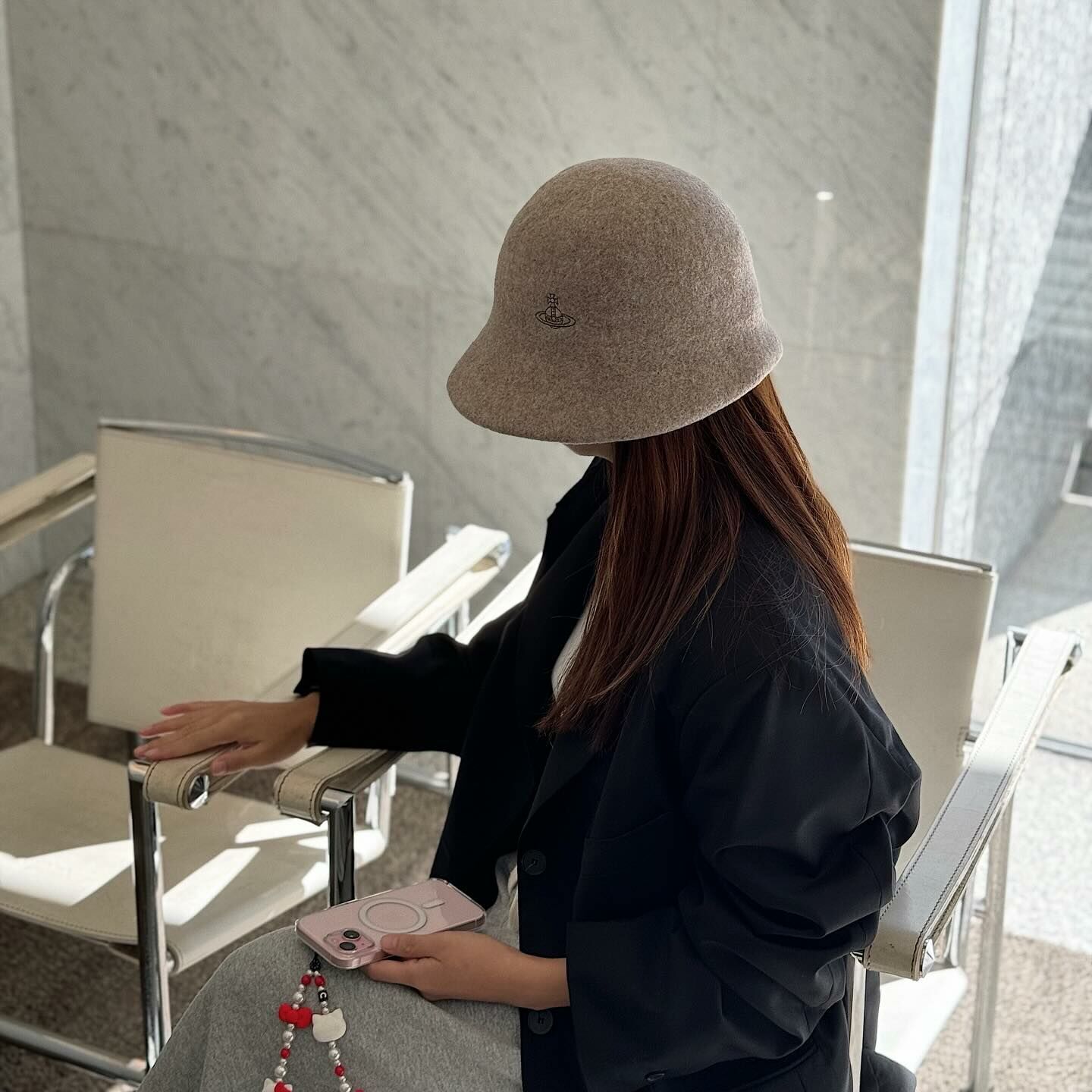 Vivienne Westwood ORB 西太后 刺繡 摩卡色 羊毛 鐘型帽 筒帽 日本製