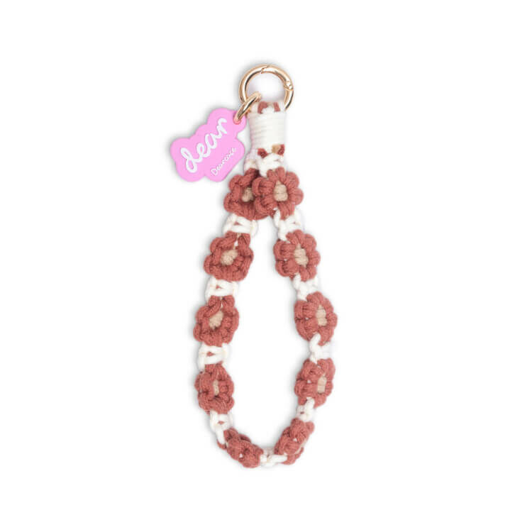 (卡其紅) 小清新花朵 手工編織掛繩 短掛繩 (含墊片)