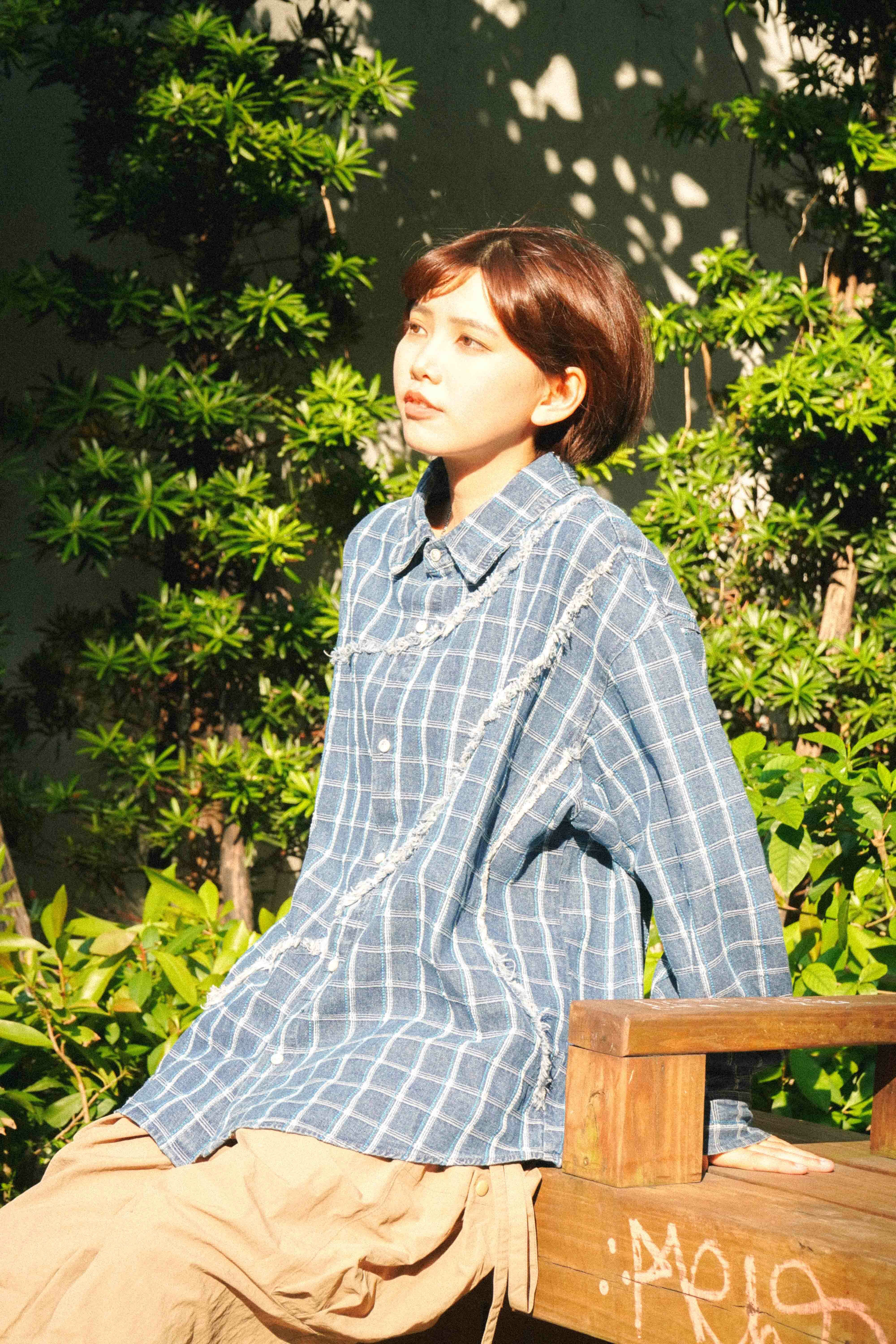 『Always_Good』復古 破壞 格紋 牛仔 長袖襯衫