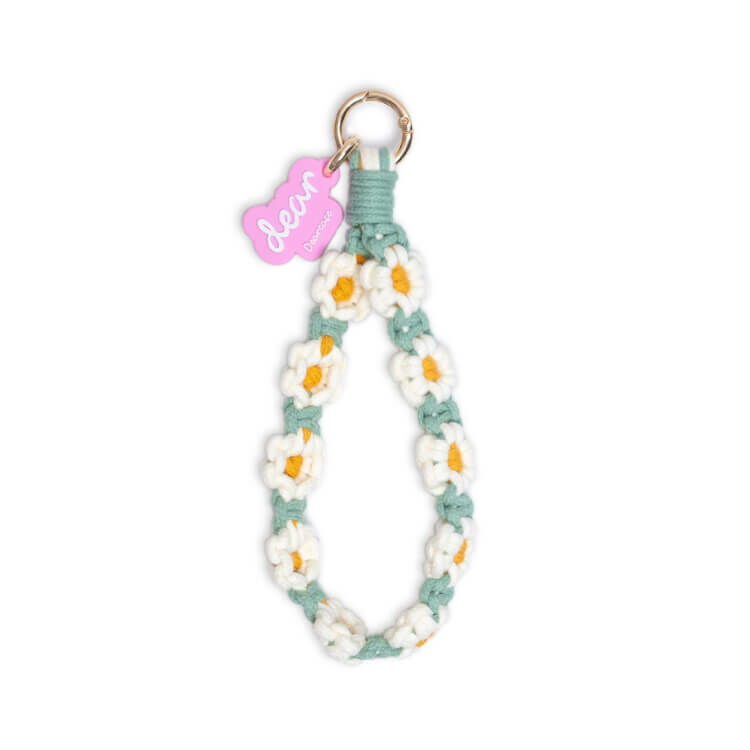 (森林白) 小清新花朵 手工編織掛繩 短掛繩 (含墊片)