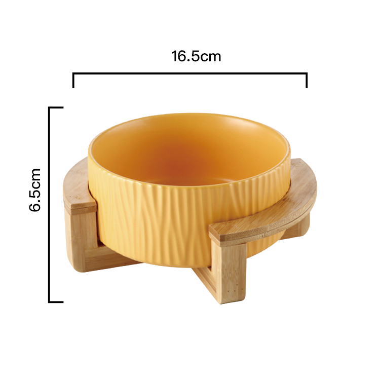 PettoDeli |13cm 樹紋直身碗 連半圓弧木架 (黃色)