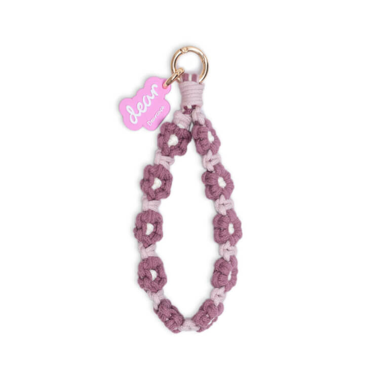 (紫芋色) 小清新花朵 手工編織掛繩 短掛繩 (含墊片)