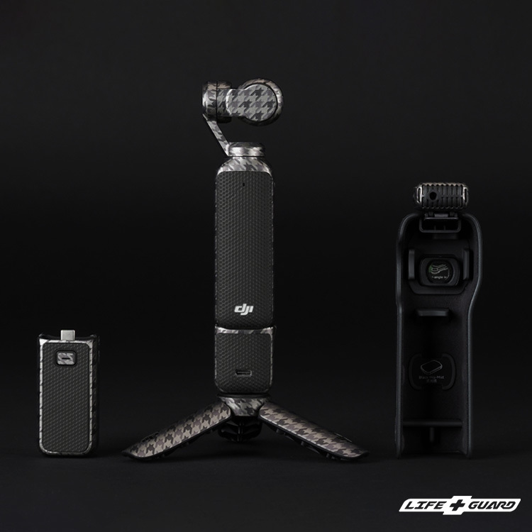 LIFE+GUARD 貼膜安裝示意，適用 DJI Osmo Pocket 3 麥克風
