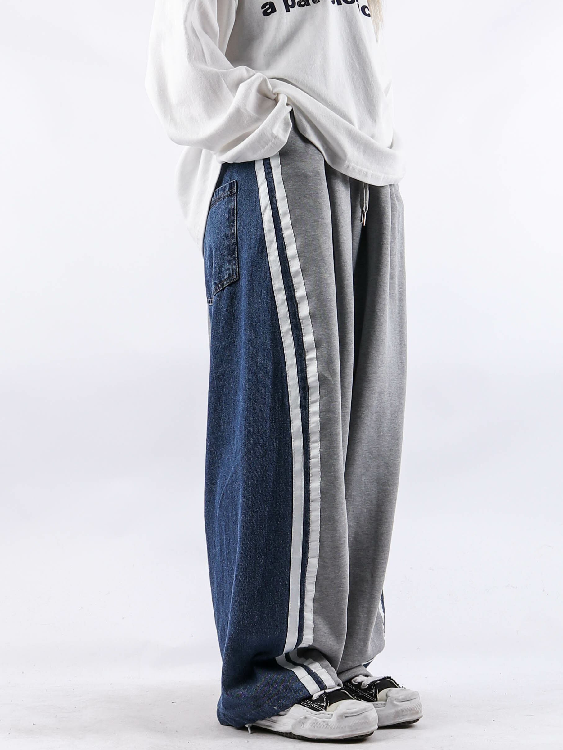 雙曲線混合休閒牛仔褲