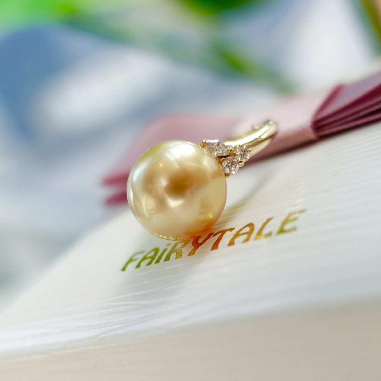 天然茶金色南洋金珠鑽石戒指 - A款 (帶真科研證書)