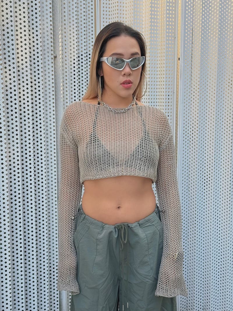 Y2K簍空針織長袖短Ｔ/L