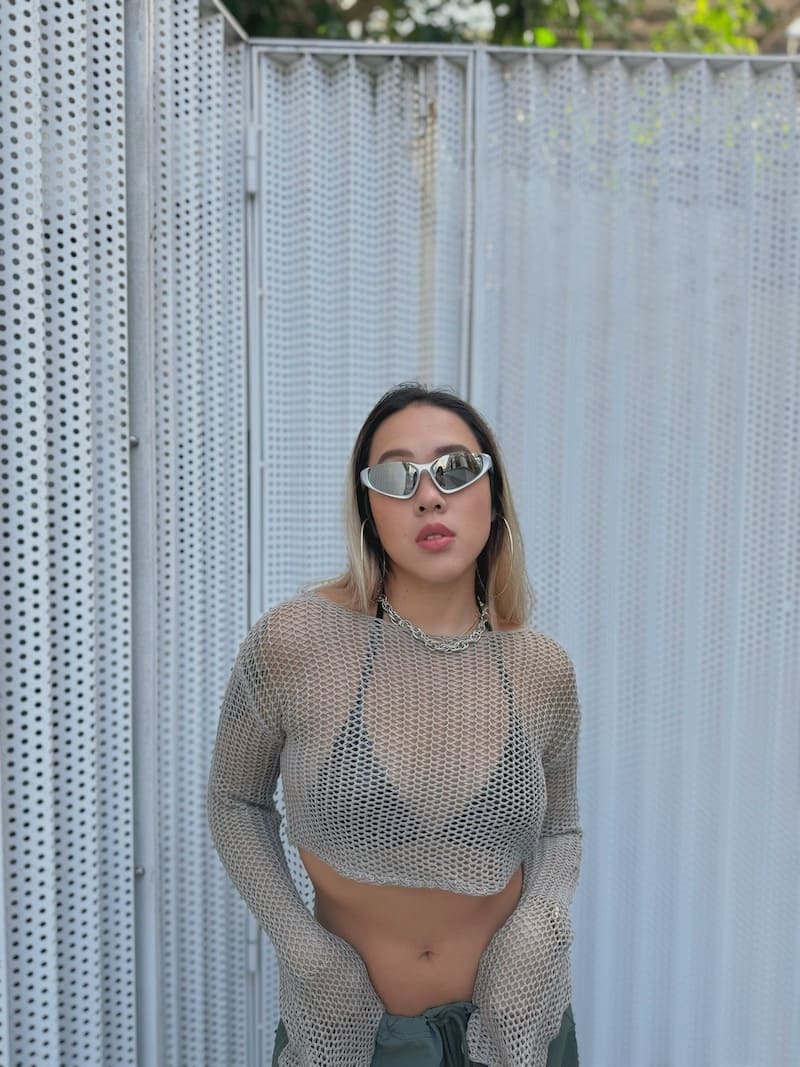 Y2K簍空針織長袖短Ｔ/L