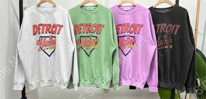 底特律顏料水洗寬鬆雙面拉絨運動衫大學T