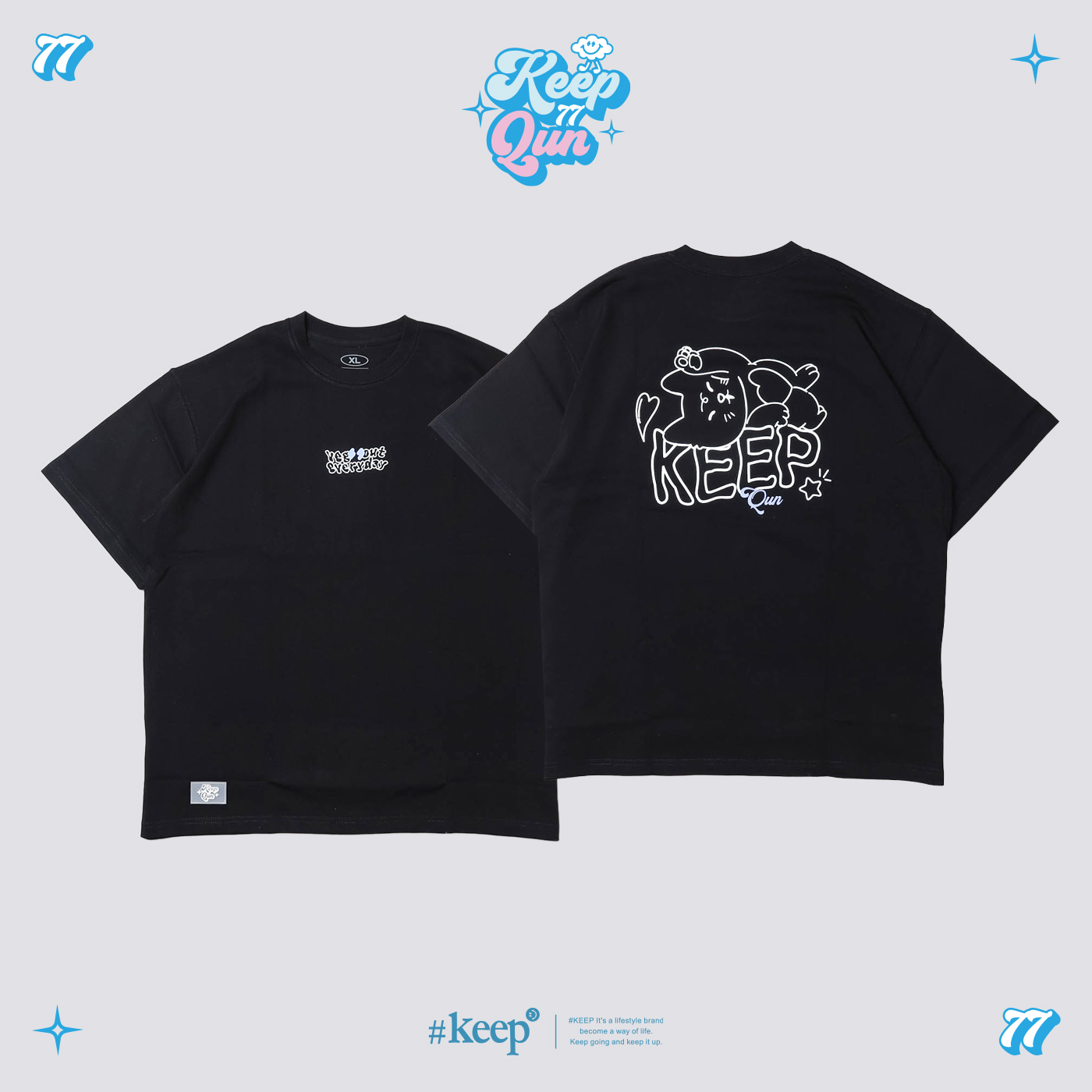 [特價售出無退換]男女款 #KEEP x QUN 聯名款 TEE 黑色 VEGOUT CAT 印花 短T【KS193-BK】峮峮