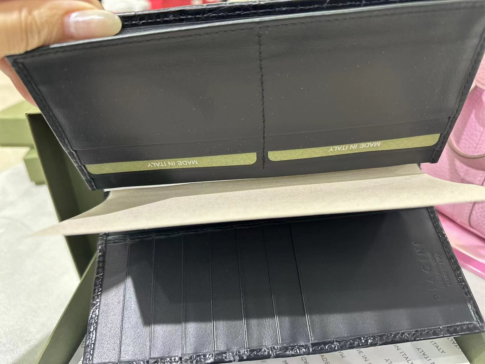 義大利真皮鱷魚皮長銀包 黑色  -T