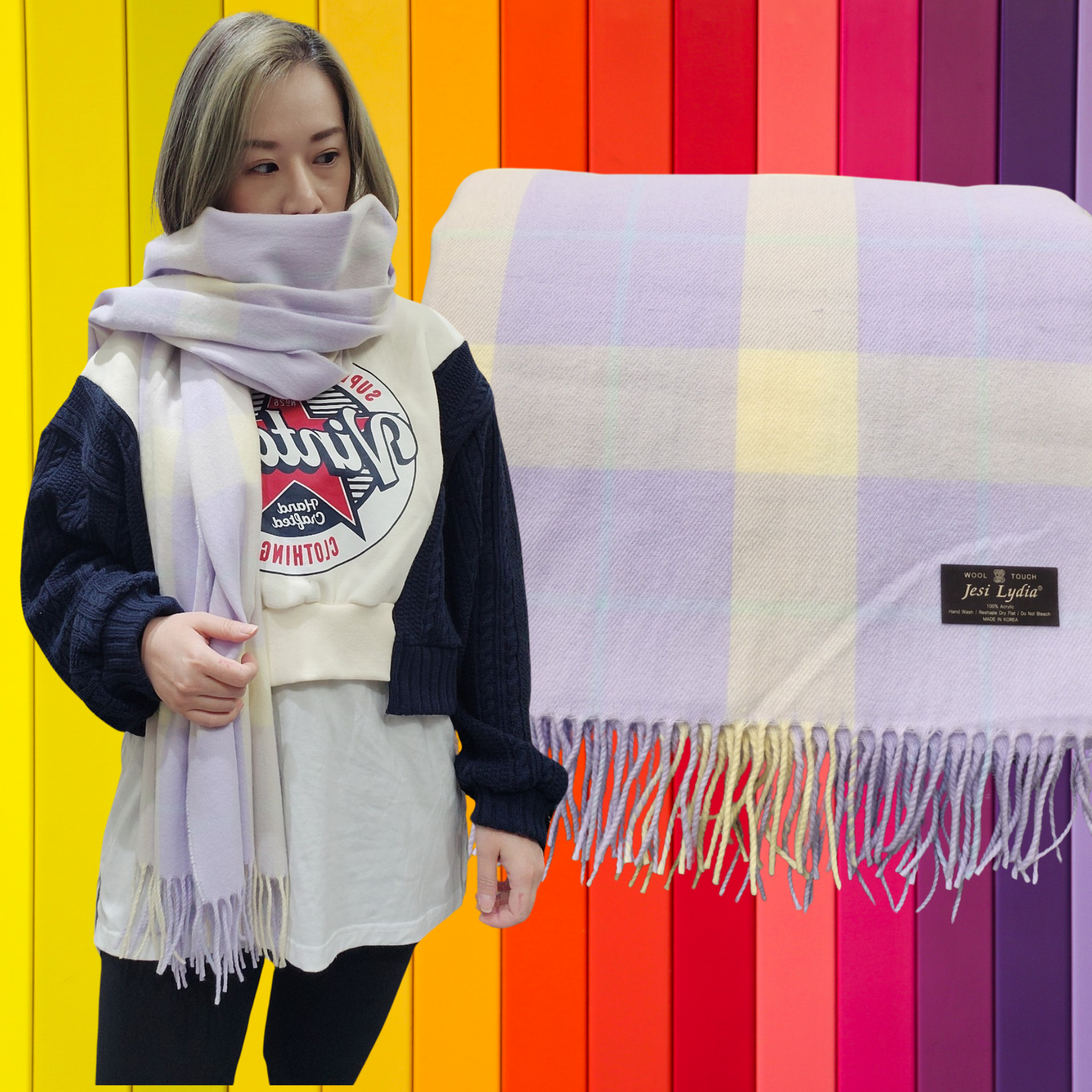 韓國 格仔披肩圍巾 (KE975)