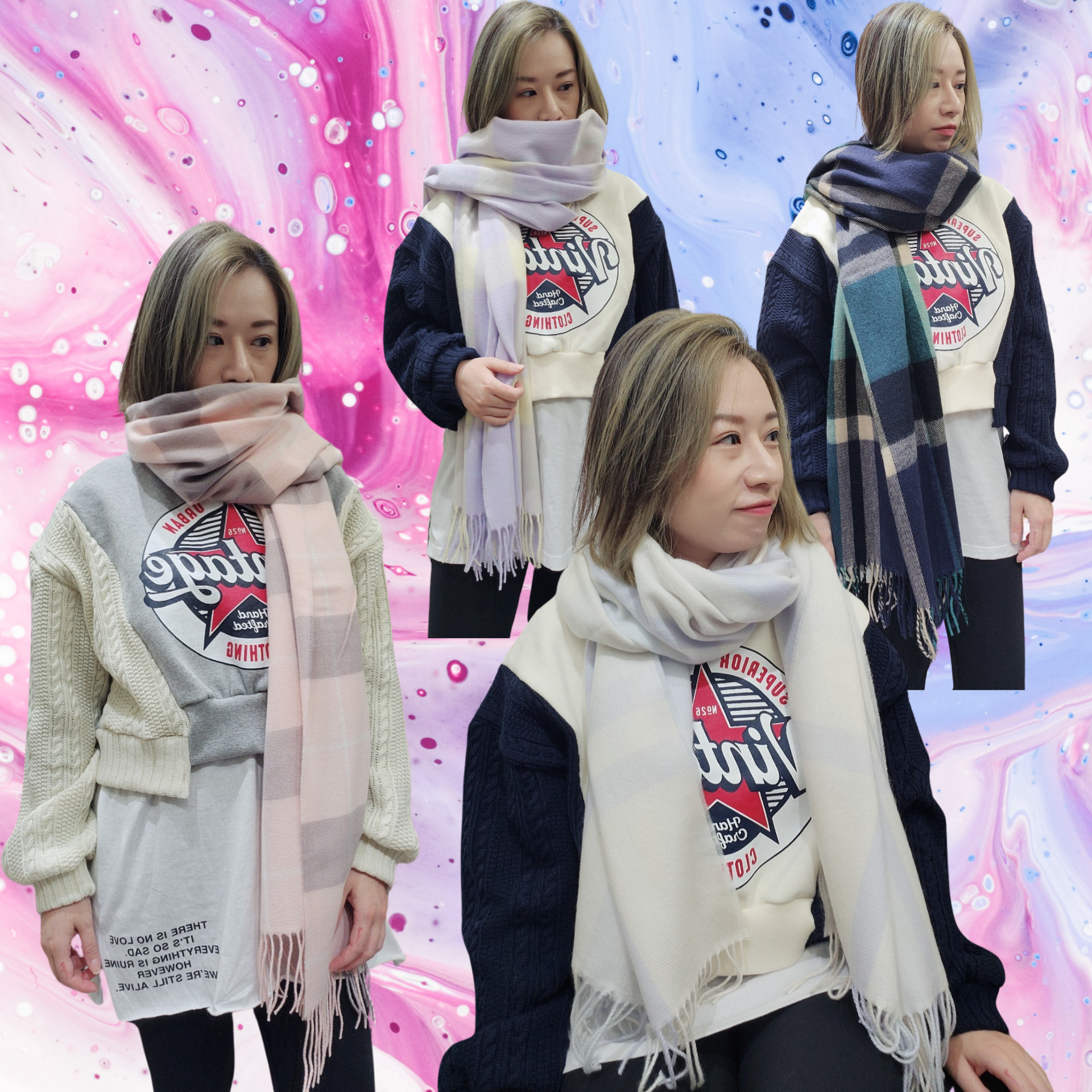 韓國 格仔披肩圍巾 (KE975)