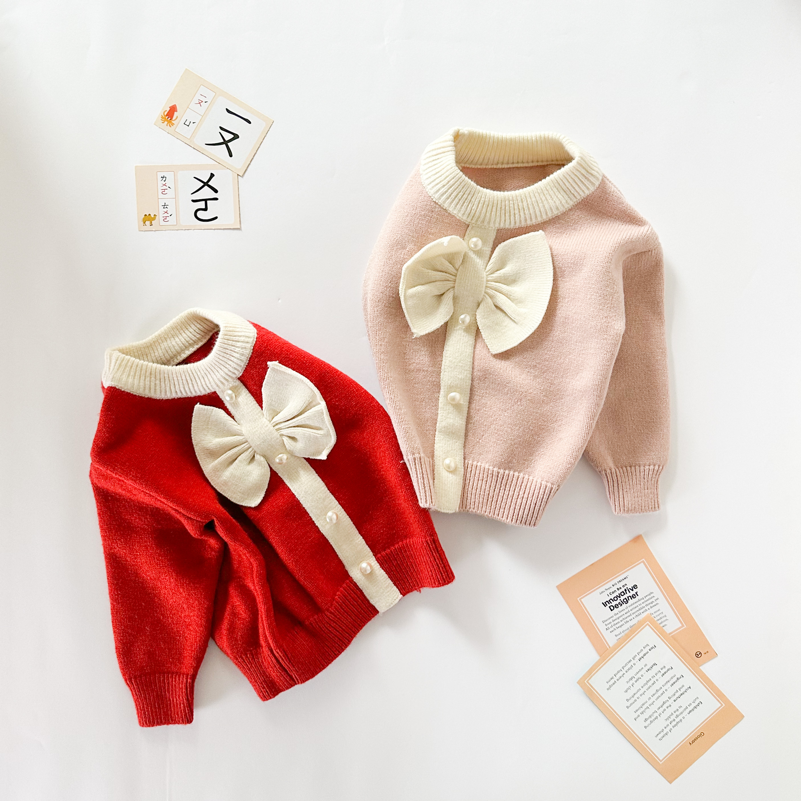 【限量】珍珠蝴蝶結-春秋針織上衣(73-110)