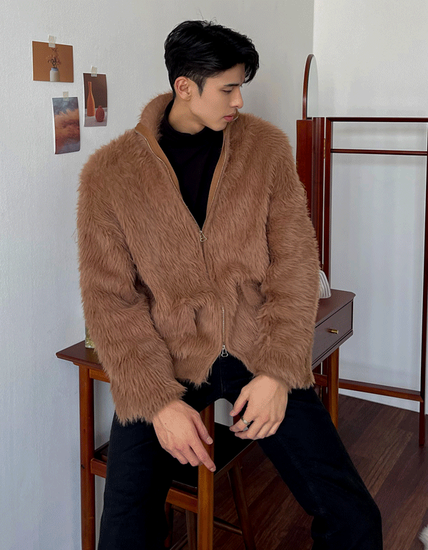 髮馬海毛全拉鍊外套