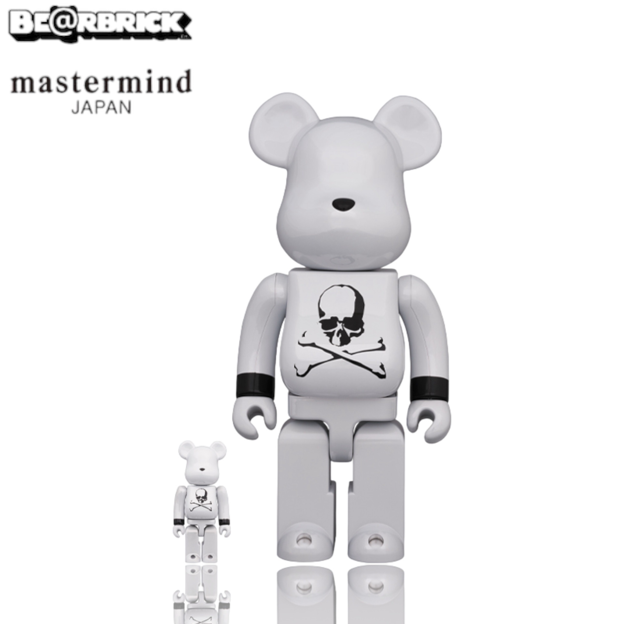 Bearbrick 400%+100% Mastermind JAPAN WHITE CHROME Ver.