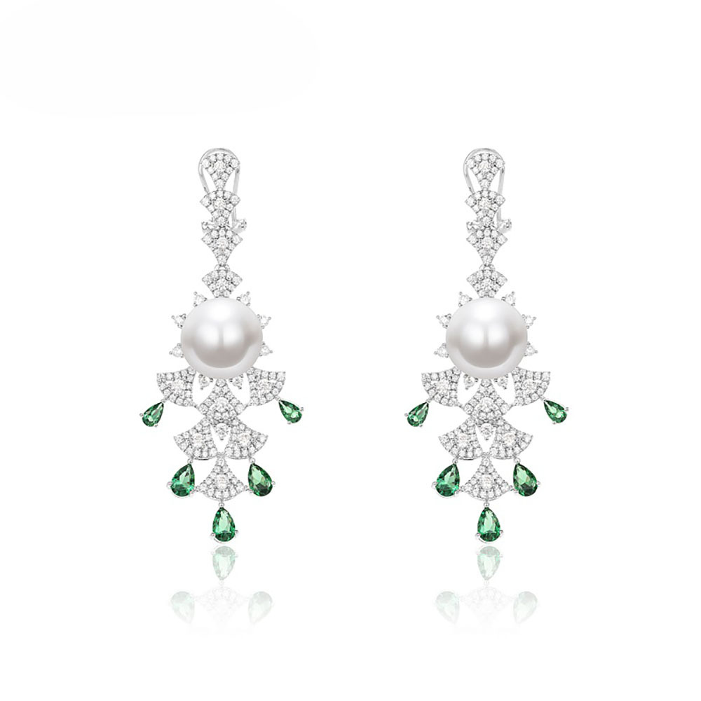 扇簇仿珍珠耳釘  925銀耳釘