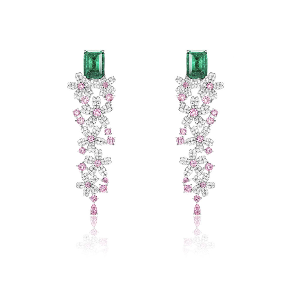 長款綠鋯石耳釘 925銀項鍊