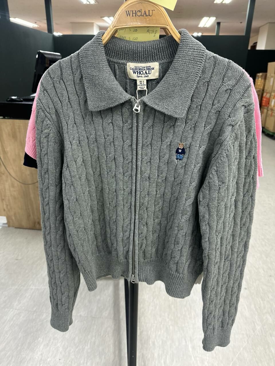 [K] WHO.A.U STEVE CROPPED CABLE ZIP-UP CARDIGAN,GRAY, WHCKD3832F-01-GRAY (KWAU209)