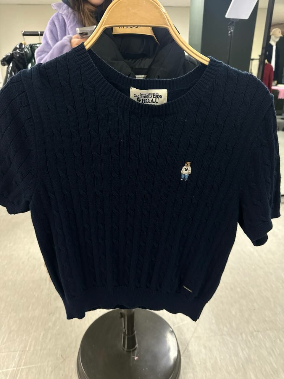 [K] WHO.A.U KNITTED BLOUSE,NAVY, WHKAD2401F-00-NAVY (KWAU214)