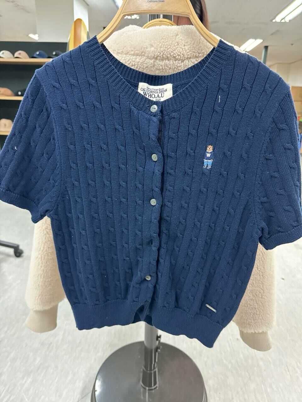 [K] WHO.A.U CABLE CROP SHORT SLEEVE CARDIGAN,NAVY, WHCKD2401F-NAVY (KWAU215)