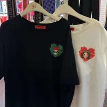 [S] YSW GAEDDONGI & LUNA HEART PATCH T-SHIRT,BLACK/WHITE, I2WSET47XXXXF (SYW244)