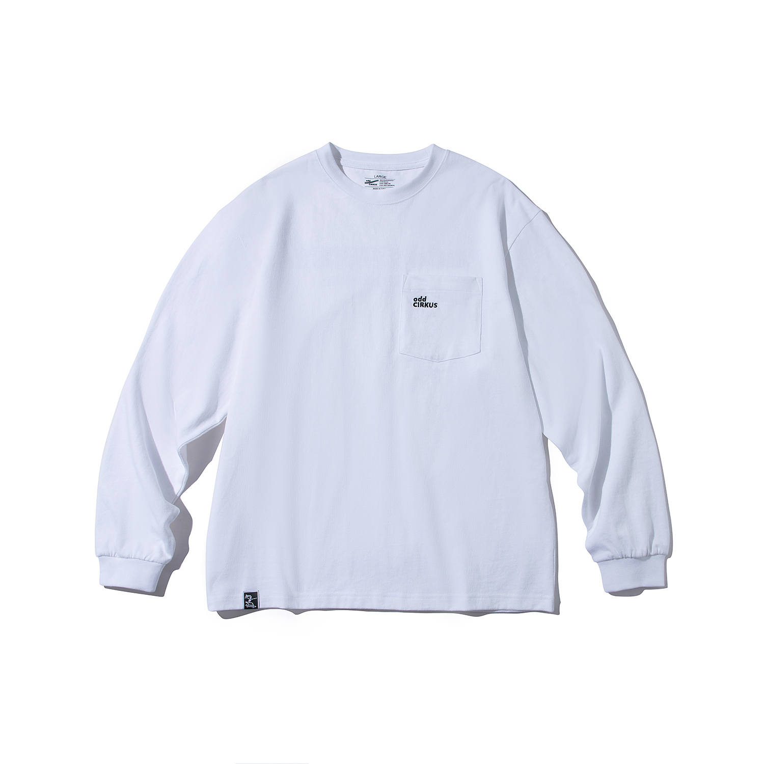 odd CIRKUS 經典街頭潮流胸前口袋長袖字母圓領T恤 白色