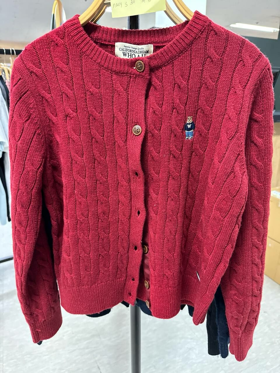 [K] WHO.A.U STEVE CABLE CARDIGAN,RED, WHCKD4902F-03-RED (KWAU233)