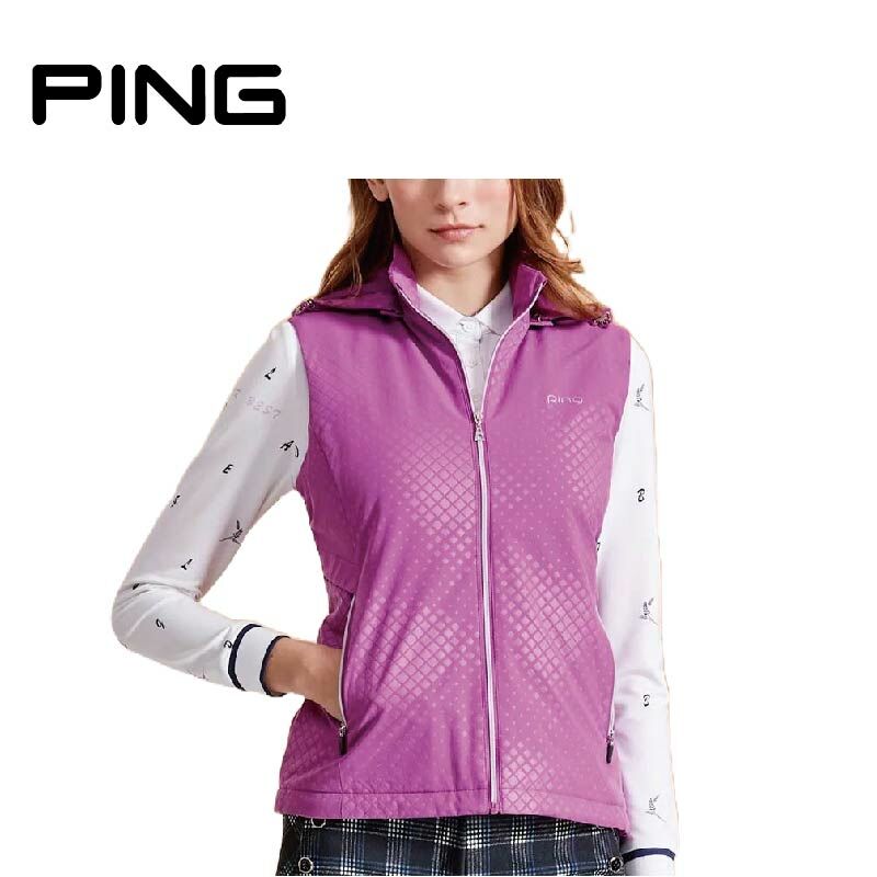 PING 美國 女方格防潑水可拆帽背心(3色) 防風透氣/防潑水 00PI23215B